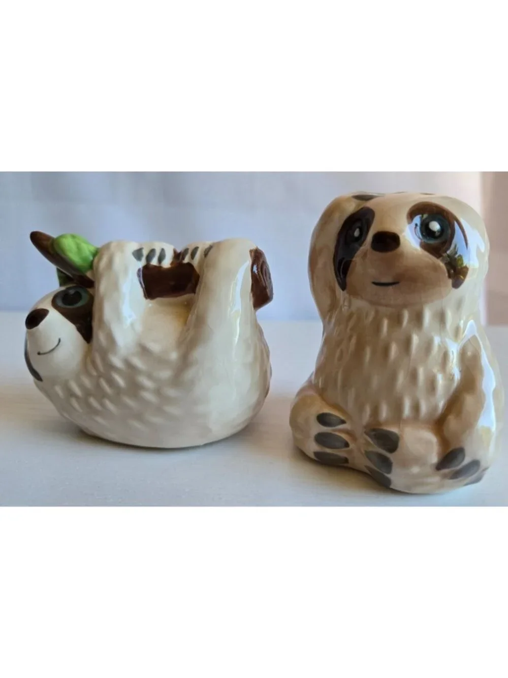 Ceramic Sloth Figurine Salt and Pepper Shaker Set Two-Piece
